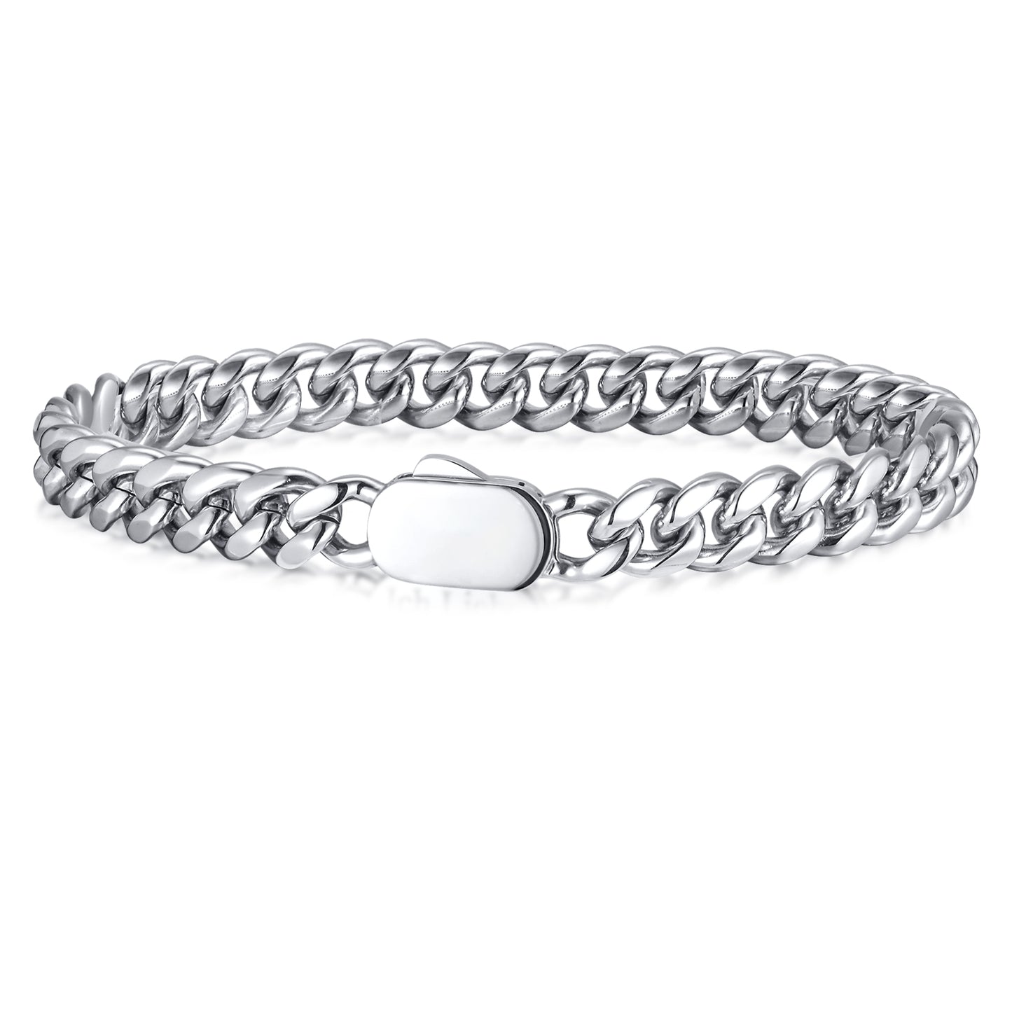 Cuban Chain Link Bracelet, Oval Buckle, 8mm