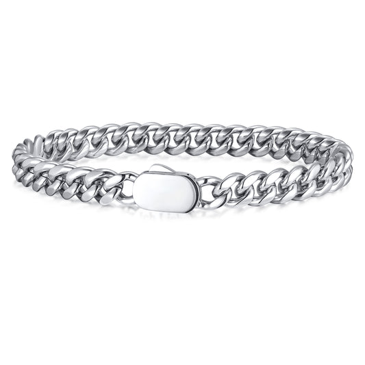 Cuban Chain Link Bracelet, Oval Buckle, 8mm