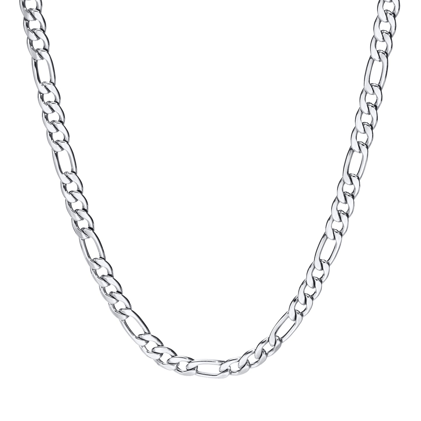 Figaro Chain Necklace, Silver, 7mm – Stainless Steel Jewelry – Chain Supplyy